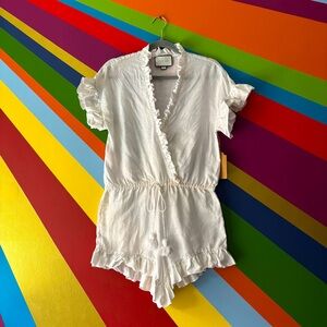 ALEXIS Faine White Linen Romper with Ruffle | Size M
